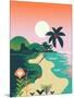 Beautiful Vector Flat Design Illustration on Tropical Sand Beach Landscape with Palms, Mountains An-Mascha Tace-Mounted Art Print