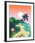 Beautiful Vector Flat Design Illustration on Tropical Sand Beach Landscape with Palms, Mountains An-Mascha Tace-Framed Art Print