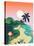 Beautiful Vector Flat Design Illustration on Tropical Sand Beach Landscape with Palms, Mountains An-Mascha Tace-Stretched Canvas