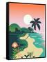 Beautiful Vector Flat Design Illustration on Tropical Sand Beach Landscape with Palms, Mountains An-Mascha Tace-Framed Stretched Canvas