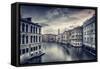 Beautiful Venice Cityscape, Vintage Style Photo of a Gorgeous Water Canal, Traditional Venetian Str-Anna Omelchenko-Framed Stretched Canvas