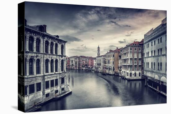 Beautiful Venice Cityscape, Vintage Style Photo of a Gorgeous Water Canal, Traditional Venetian Str-Anna Omelchenko-Stretched Canvas