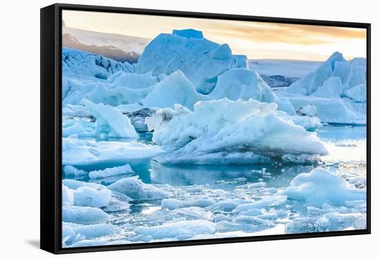 Beautiful View of Icebergs in Jokulsarlon Glacier Lagoon, Iceland, Global Warming and Climate Chang-pichetw-Framed Stretched Canvas