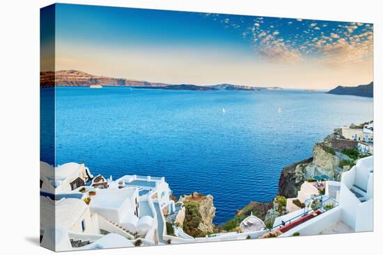 Beautiful View of the Sea and Islands at Sunset. Oia Town, Santorini Island, Greece.-Olga Gavrilova-Stretched Canvas