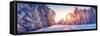 Beautiful View of the Sunrise in the Morning on the Country Snowy Road.-LeManna-Framed Stretched Canvas