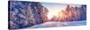 Beautiful View of the Sunrise in the Morning on the Country Snowy Road.-LeManna-Stretched Canvas