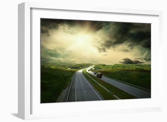 Beautiful View On The Road Under Sky With Clouds-yuran-78-Framed Art Print