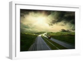 Beautiful View On The Road Under Sky With Clouds-yuran-78-Framed Art Print