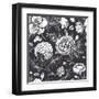 Beautiful Vintage Floral Seamless Pattern. Garden Roses, Hydrangea and Dog-Rose Flower on a Black B-Olga Korneeva-Framed Art Print