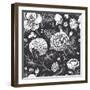 Beautiful Vintage Floral Seamless Pattern. Garden Roses, Hydrangea and Dog-Rose Flower on a Black B-Olga Korneeva-Framed Art Print