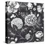 Beautiful Vintage Floral Seamless Pattern. Garden Roses, Hydrangea and Dog-Rose Flower on a Black B-Olga Korneeva-Stretched Canvas