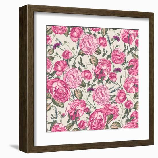 Beautiful Vintage Seamless Roses Background-Varvara Kurakina-Framed Art Print