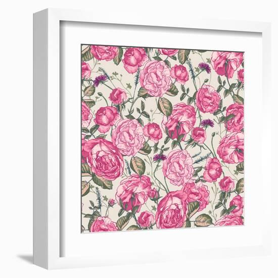 Beautiful Vintage Seamless Roses Background-Varvara Kurakina-Framed Art Print