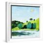 Beautiful Watercolor of Public Park with Clear Lake in Daylight. Original Watercolor Landscape Pain-artsandra-Framed Art Print