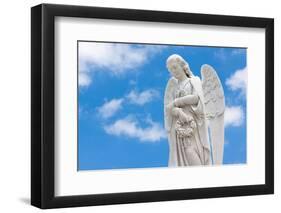 Beautiful White Angel with a Blue Sky Background (With Space for Text)-Kamira-Framed Photographic Print