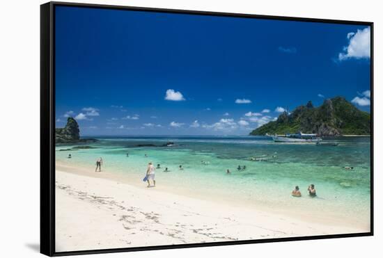 Beautiful white sand beach on Monuriki Island (Cast Away Island), Mamanuca Islands, Fiji, South Pac-Michael Runkel-Framed Stretched Canvas