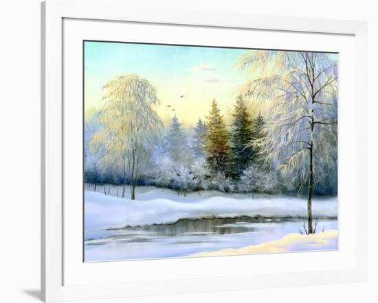 Beautiful Winter Landscape, Canvas, Oil-nodff-Framed Photographic Print