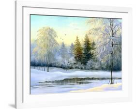 Beautiful Winter Landscape, Canvas, Oil-nodff-Framed Photographic Print