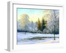 Beautiful Winter Landscape, Canvas, Oil-nodff-Framed Photographic Print