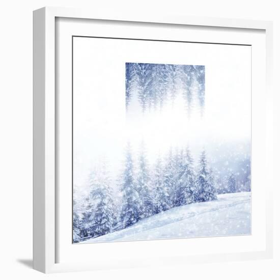 Beautiful Winter Landscape with Snow Covered Trees - Geometric Reflections Effect-Volodymyr Burdiak-Framed Photographic Print