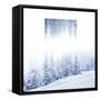 Beautiful Winter Landscape with Snow Covered Trees - Geometric Reflections Effect-Volodymyr Burdiak-Framed Stretched Canvas