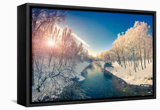 Beautiful Winter Sunrise in the City Park. Retro Style.-Andrew Mayovskyy-Framed Stretched Canvas