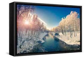 Beautiful Winter Sunrise in the City Park. Retro Style.-Andrew Mayovskyy-Framed Stretched Canvas