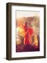 Beautiful Witch in the Woods near the Fire. Magic Woman Celebrating Halloween. Girl Doing Witchcraf-Miramiska-Framed Photographic Print