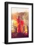 Beautiful Witch in the Woods near the Fire. Magic Woman Celebrating Halloween. Girl Doing Witchcraf-Miramiska-Framed Photographic Print