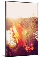 Beautiful Witch in the Woods near the Fire. Magic Woman Celebrating Halloween. Girl Doing Witchcraf-Miramiska-Mounted Photographic Print