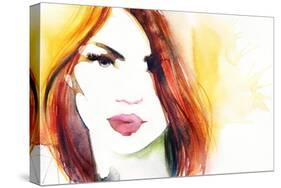 Beautiful Woman Face. Abstract Fashion Watercolor Illustration-Anna Ismagilova-Stretched Canvas