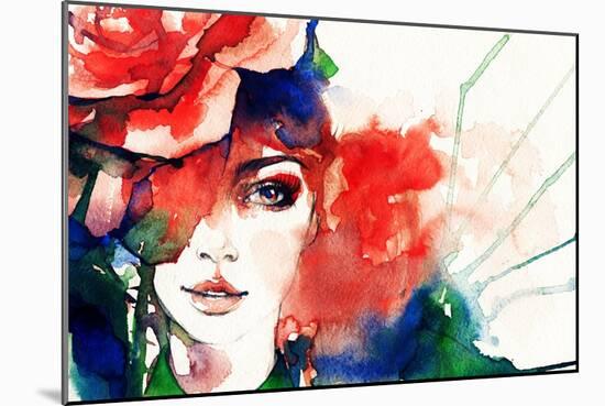 Beautiful Woman Face. Watercolor Illustration-Anna Ismagilova-Mounted Art Print