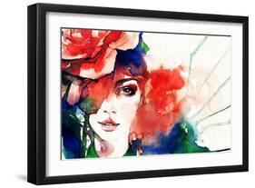 Beautiful Woman Face. Watercolor Illustration-Anna Ismagilova-Framed Premium Giclee Print