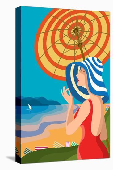 Beautiful Woman in a Wide-Brimmed Hat on a Tropical Beach. the Lake Shore, the Mountains. Holiday O-sebos-Stretched Canvas