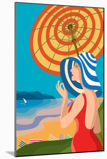 Beautiful Woman in a Wide-Brimmed Hat on a Tropical Beach. the Lake Shore, the Mountains. Holiday O-sebos-Mounted Art Print