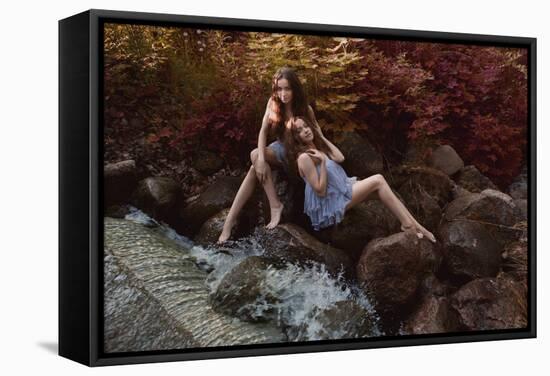 Beautiful Woman in Fairy Forest near a Stream-Miramiska-Framed Stretched Canvas