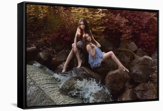 Beautiful Woman in Fairy Forest near a Stream-Miramiska-Framed Stretched Canvas