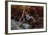 Beautiful Woman in Fairy Forest near a Stream-Miramiska-Framed Photographic Print