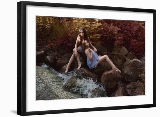 Beautiful Woman in Fairy Forest near a Stream-Miramiska-Framed Photographic Print