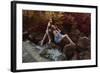 Beautiful Woman in Fairy Forest near a Stream-Miramiska-Framed Photographic Print