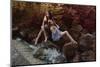 Beautiful Woman in Fairy Forest near a Stream-Miramiska-Mounted Photographic Print