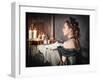 Beautiful Woman in Medieval Dress near Mirror-darkbird-Framed Photographic Print