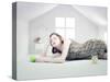 Beautiful Woman in the White Toy House (Photo Compilation Concept )-viczast-Stretched Canvas