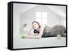 Beautiful Woman in the White Toy House (Photo Compilation Concept )-viczast-Framed Stretched Canvas
