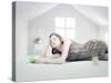 Beautiful Woman in the White Toy House (Photo Compilation Concept )-viczast-Stretched Canvas