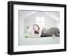 Beautiful Woman in the White Toy House (Photo Compilation Concept )-viczast-Framed Photographic Print