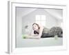 Beautiful Woman in the White Toy House (Photo Compilation Concept )-viczast-Framed Photographic Print