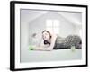 Beautiful Woman in the White Toy House (Photo Compilation Concept )-viczast-Framed Photographic Print