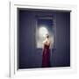 Beautiful Woman Observing the Moon from a Window-olly2-Framed Art Print