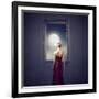 Beautiful Woman Observing the Moon from a Window-olly2-Framed Art Print